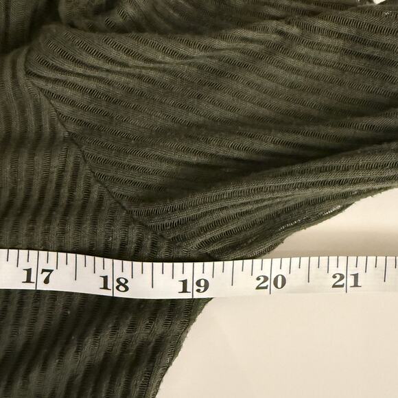 Express V Neck Olive Green Ribbed Midi Dress 3/4 Sheer Sleeves Large Fall Chic - Picture 6 of 6